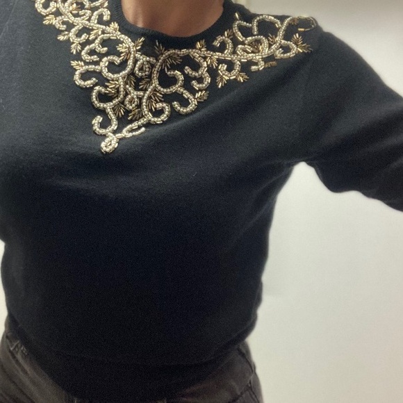 Vintage Liz Claiborne black Baroque beaded lambswool crewneck sweater size small - Picture 9 of 10